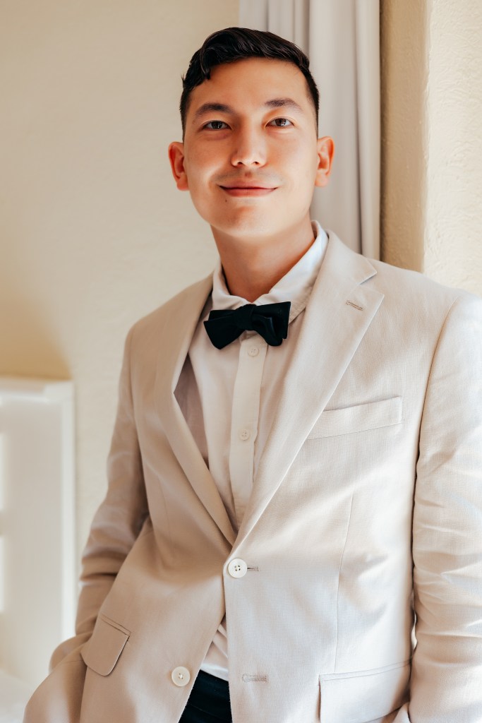 groom portrait on wedding day in Mexico