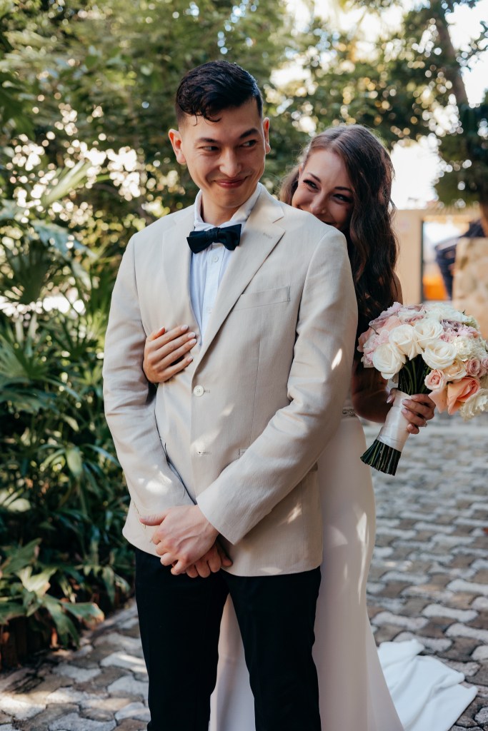 first look bride and groom photo in mexico
