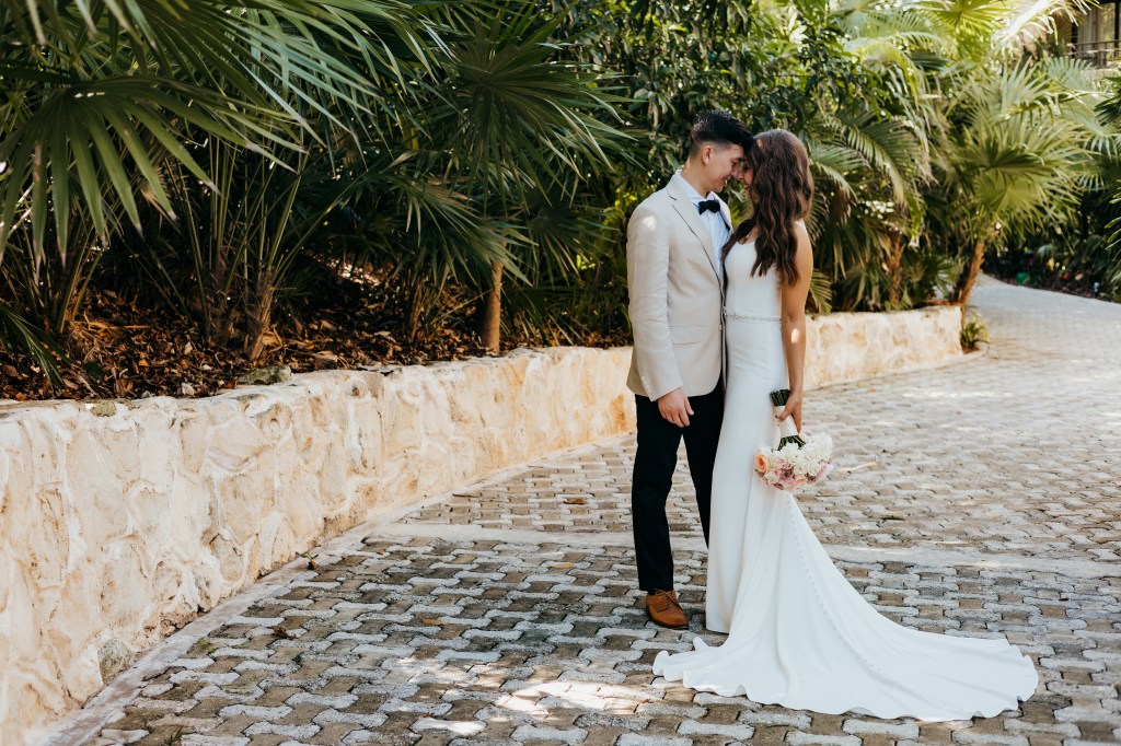bride and groom at a tropical destination wedding